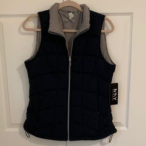 Andrew Marc Navy and striped quilted vest